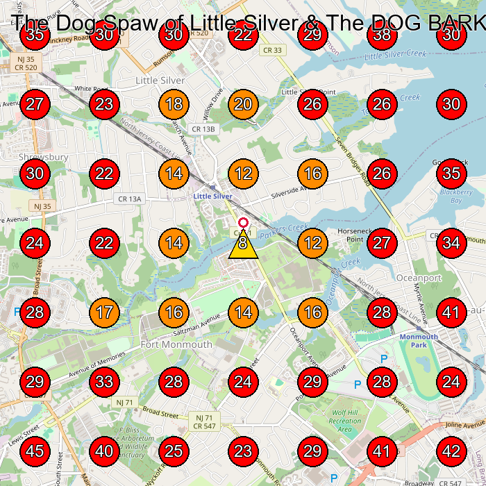 The Dog Spaw of Little Silver & The DOG BARKery GeoGrid visibility map for Pet Groomer in None